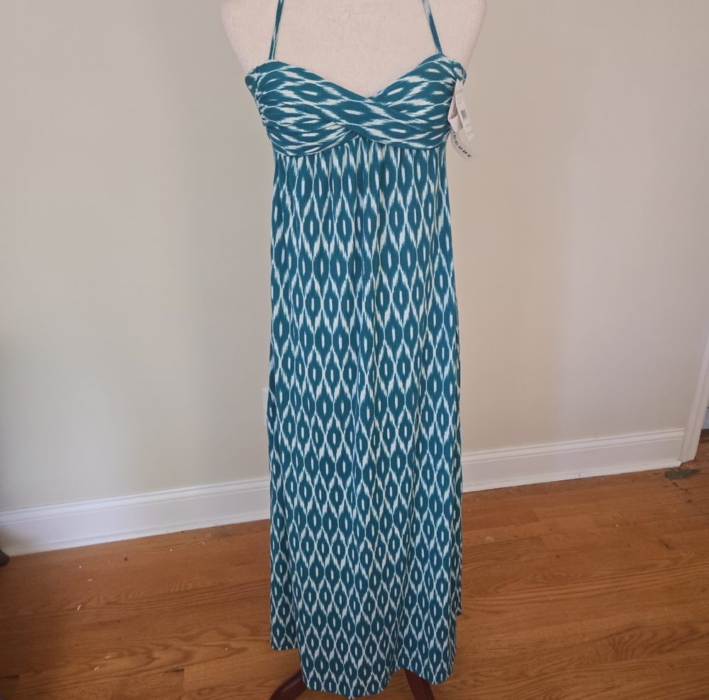 NWT Robin Piccone Blue Teal Ikat Maxi Sundress
